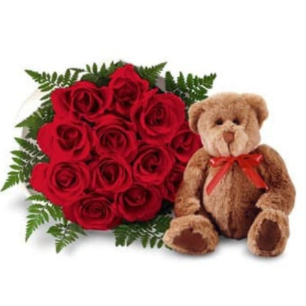 Imagen de Risas verdaderas Descripcion: 12 rosas con oso  